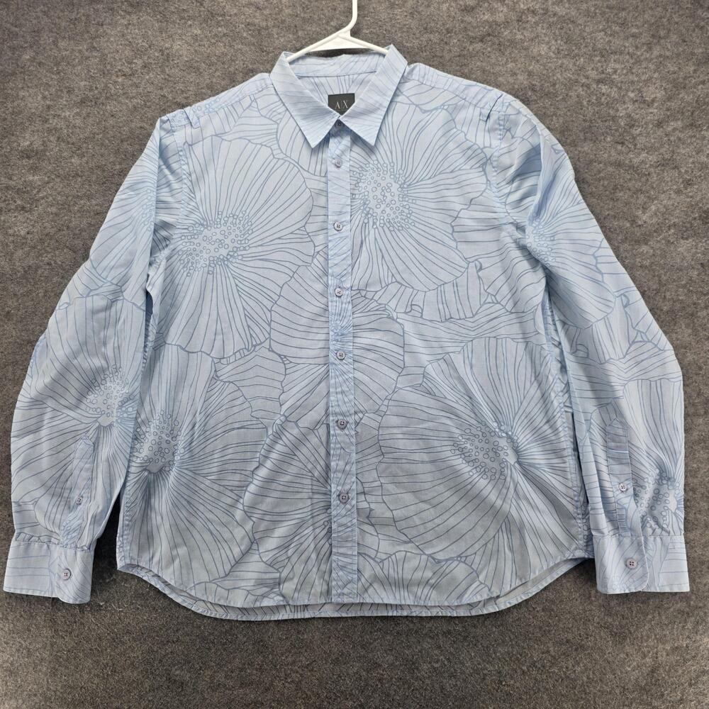 Armani Exchange Shirt Mens XL Floral Print Button Up Long Sleeve Cotton Blend